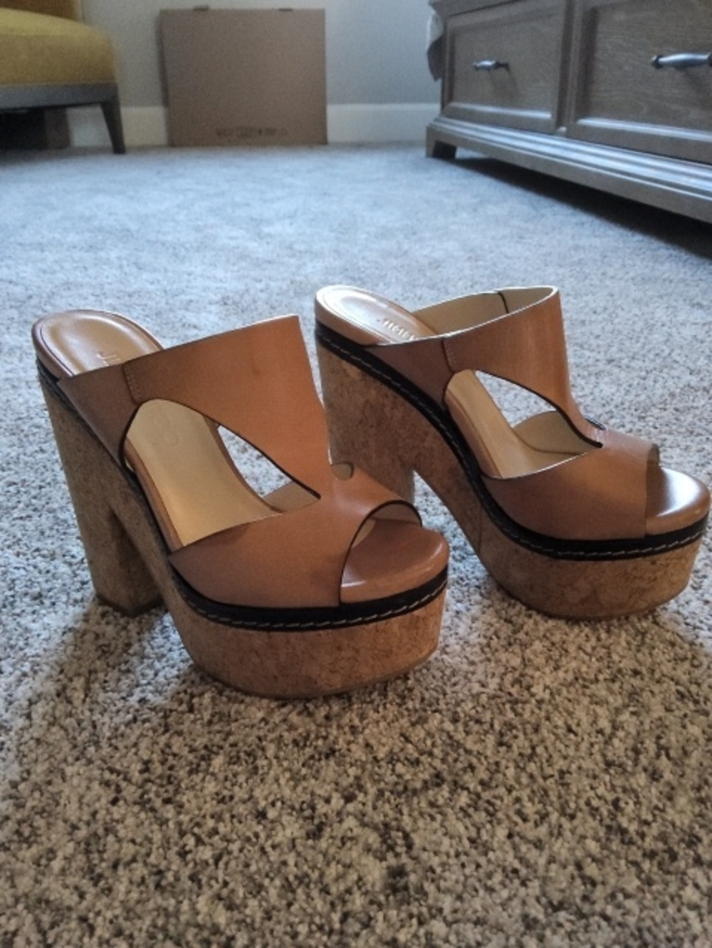 Jimmy Choo Tan Leather Cork Platform Mules